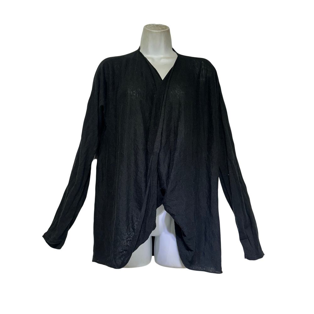 eileen fisher black surplice organic linen cotton long sleeve top Size XS